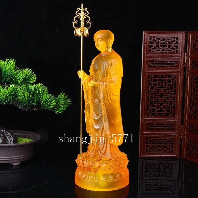 28cm Exquisitely Resin Ksitigarbha Bodhisattva Stand Buddha Statue Ornament