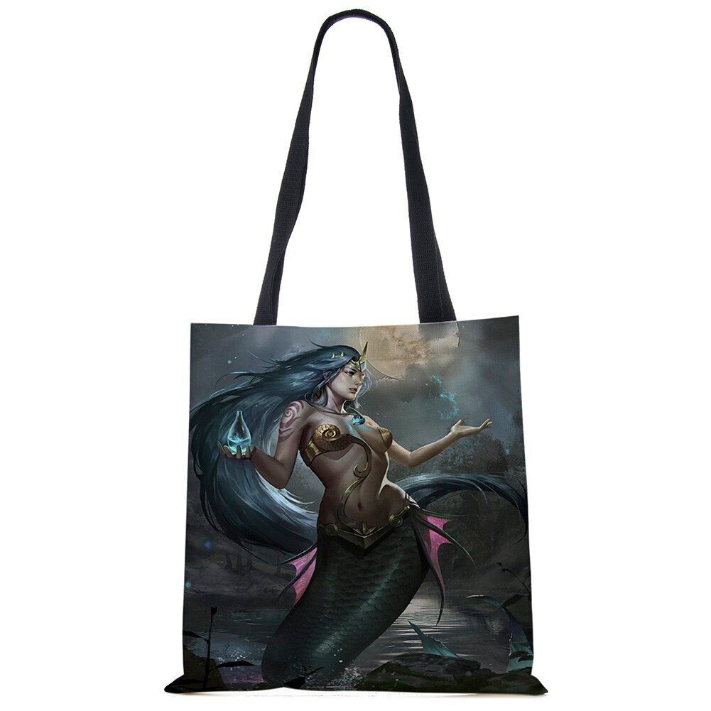 Mermaid Print Shoulder Bag Women Shopping Reusable Bags Large Travel Beach Bags