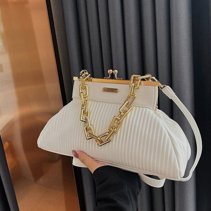 Handbag With Thick Chain Handle Shoulder Bag Women Clutch Purses Crossbody Bag