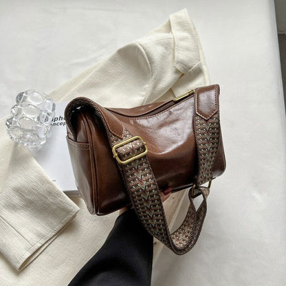 Shoulder Crossbody Bags Women PU Leather Women's Wide Shoulder Bag