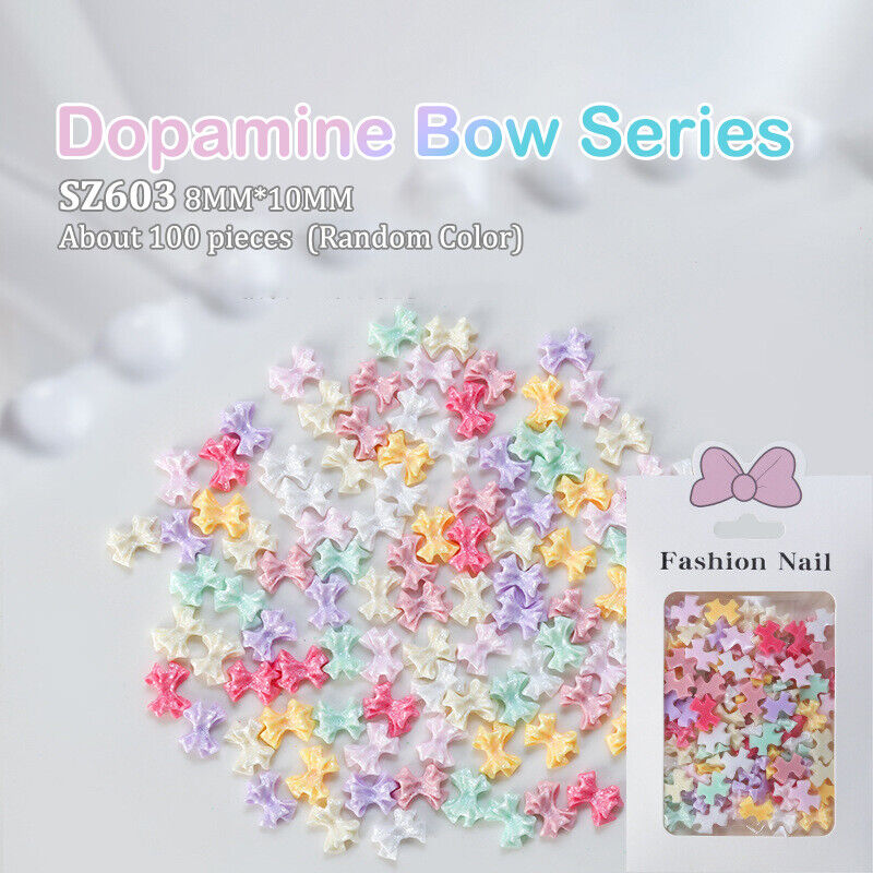 100Pcs/Bag Mini Bow 3D Cute Nail Art Decorations Shiny Bowknot Ornament