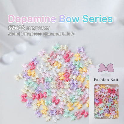 100Pcs/Bag Mini Bow 3D Cute Nail Art Decorations Shiny Bowknot Ornament