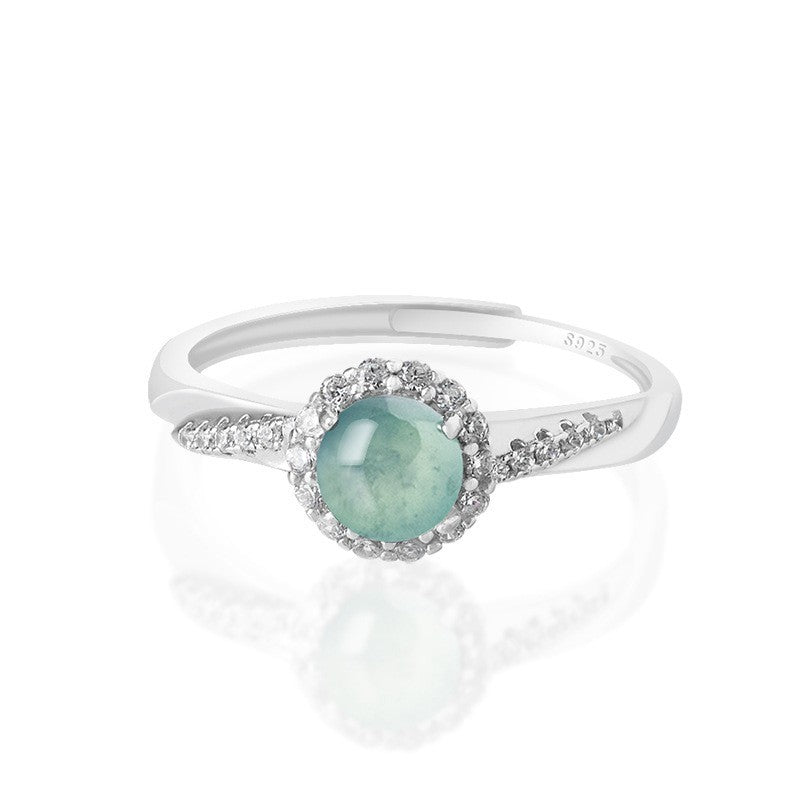 China Natural Jade Jadeite Fashion Ring Woman Gift Silver Inlaid Jade Jewelry