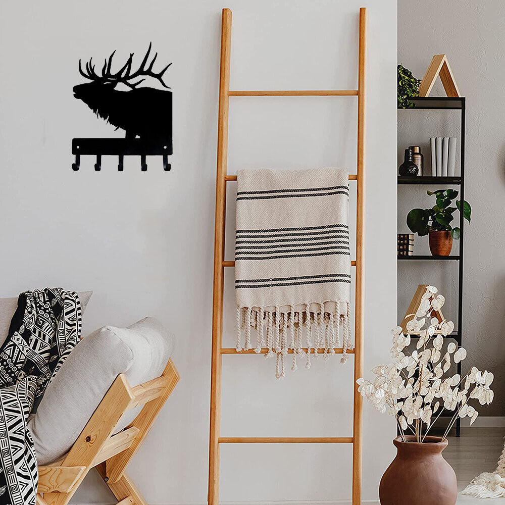 Elk Antlers Key Rack Hanger - 6 inch Wide Metal Wall Art