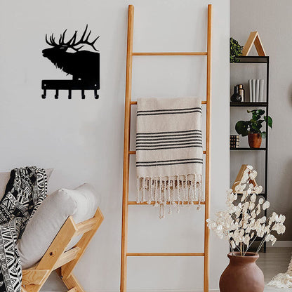 Elk Antlers Key Rack Hanger - 6 inch Wide Metal Wall Art