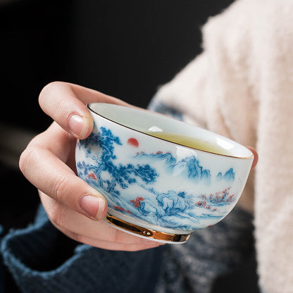 Ceramic Tea Cup Blue White Porcelain Portable Single Cup Home Handmade Teacup