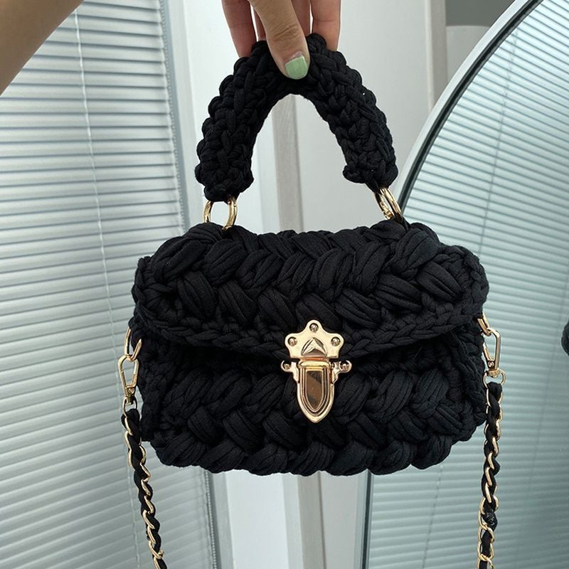 Knitting Bag Woolen Yarn Handmade Woven Handbag Square Crochet Purse 18*5*13 CM