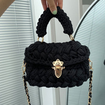 Knitting Bag Woolen Yarn Handmade Woven Handbag Square Crochet Purse 18*5*13 CM