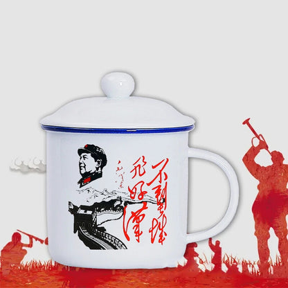 450M ceramic cup + lid Chinese *** retro drinking glass teapot enamel mug -