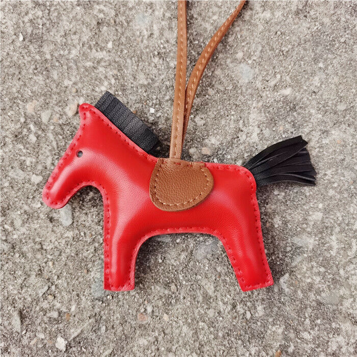 Genuine Leather Horse Bag Charm Hanging Key Ring Purse Accessories Keychain