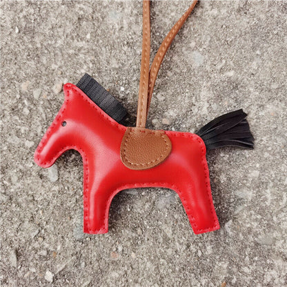 Genuine Leather Horse Bag Charm Hanging Key Ring Purse Accessories Keychain