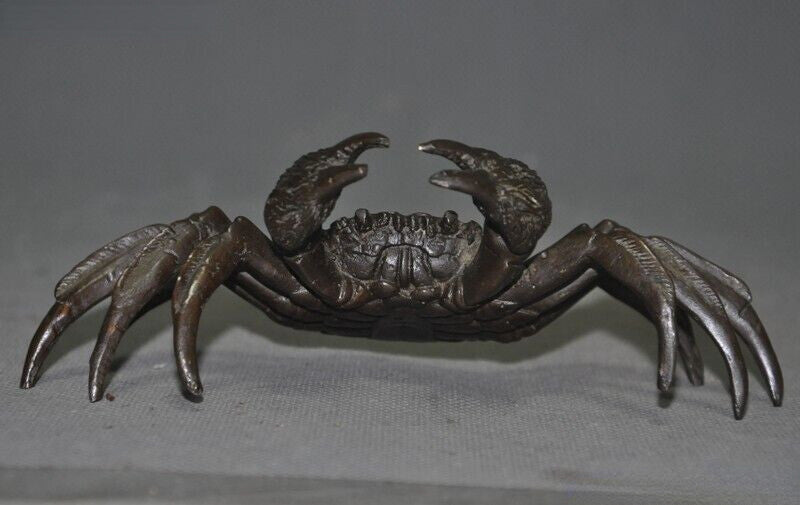 4.7" Chinese Pure Bronze Fengshui Animal Crab Auspicious Wealth Crabs Statue