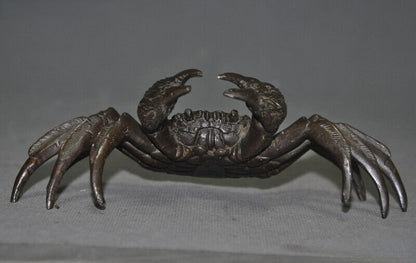 4.7" Chinese Pure Bronze Fengshui Animal Crab Auspicious Wealth Crabs Statue