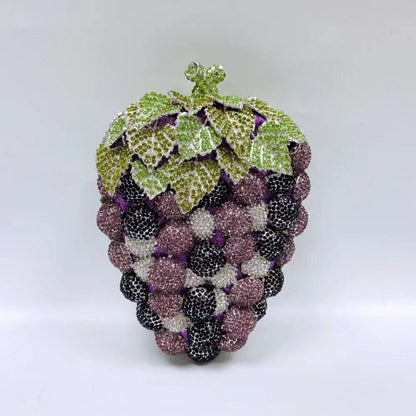 Dinner Bag Fruit Shaped Handbag Rhinestone Grape Purse Chains Strap 18*6*12 CM