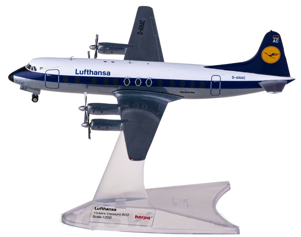 1:200 Herpa Lufthansa Vickers Viscount 800 Passenger Airplane Diecast Model