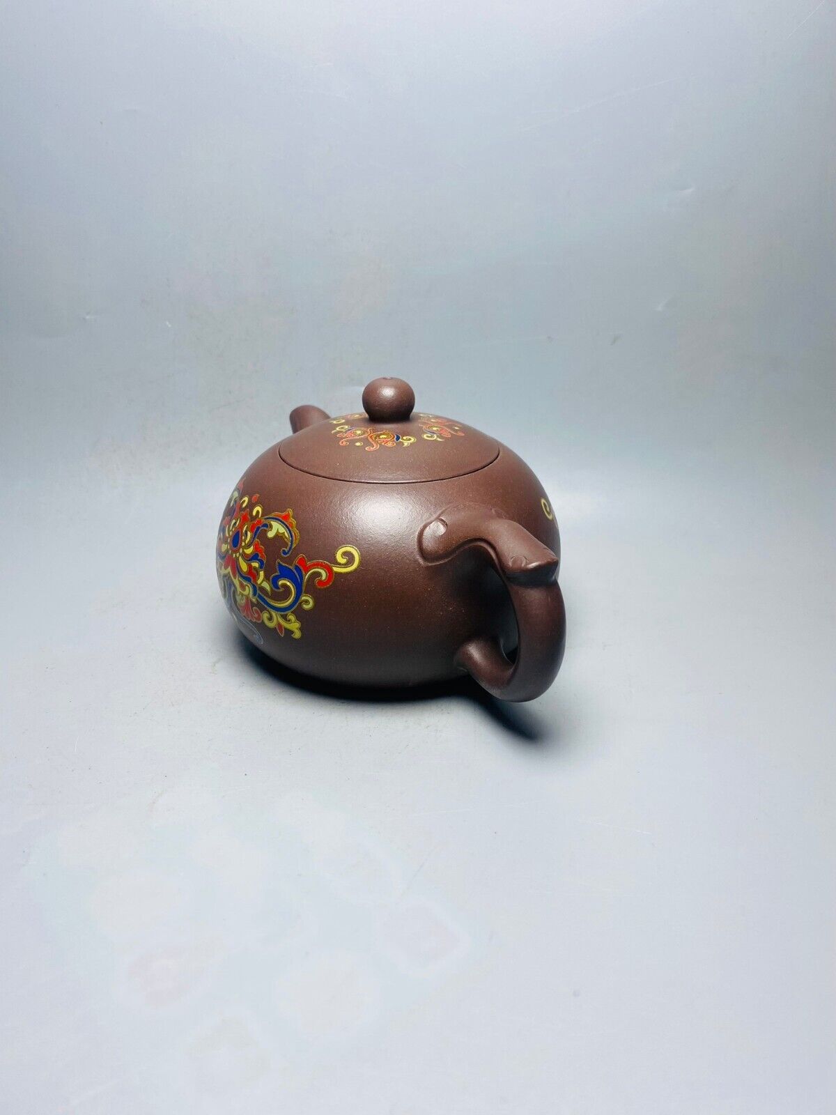 l-0Chinese Yixing Zisha Clay Handmade Exquisite Teapot （如意彩绘 底款：崔聖耀）