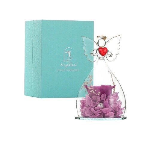 Real Rose Angel In Glass Dome Preserved Flowers Wedding Birthday Gifts 2.9 x4.3"