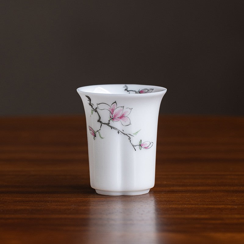 Hand Drawn Jade Porcelain Single Cup Tea Tasting Cup Household White Porcelain