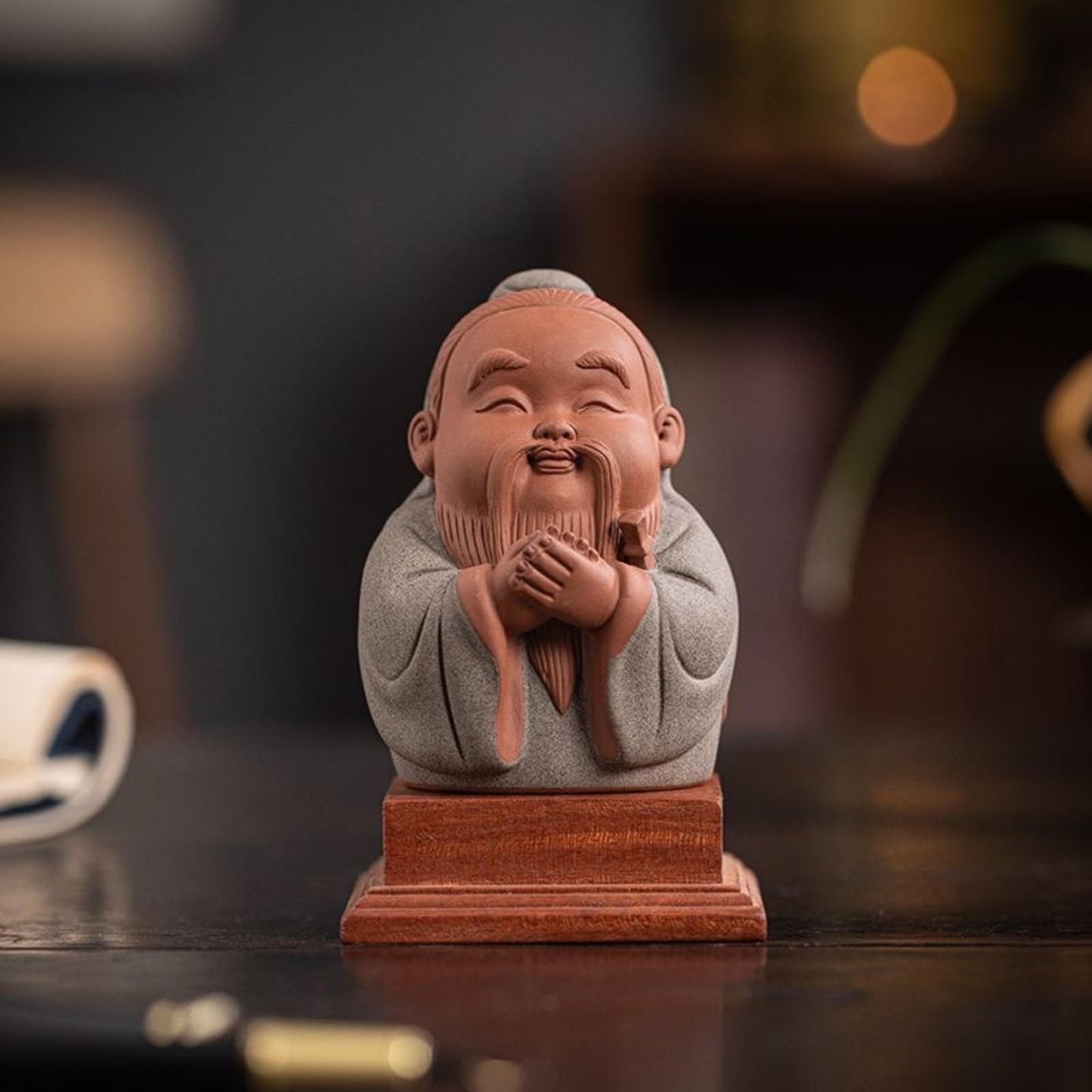 Elderly Statue Tea Pet with Tea Strainer 12cm Handcraft Sculpture Characters Art