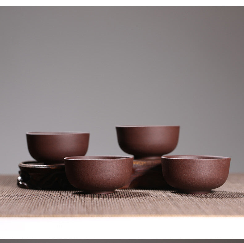 4 Tea Cups 50ml Handmade Bamboo Relief China Yixing Zisha Kungfu Tea Cup Marked