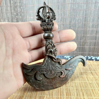 China Antique Bronze Tibetan Nepalese Dragon Vajra Tomahawk Collect Vajra Pestle