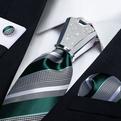 Men Necktie 3Pcs Luxury Striped Ties Cufflinks Pocket Square Wedding Accessories