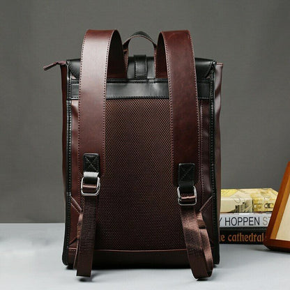 Vintage Laptop Backpack Travel Leisure Leather Backpacks Men Retro School Bag