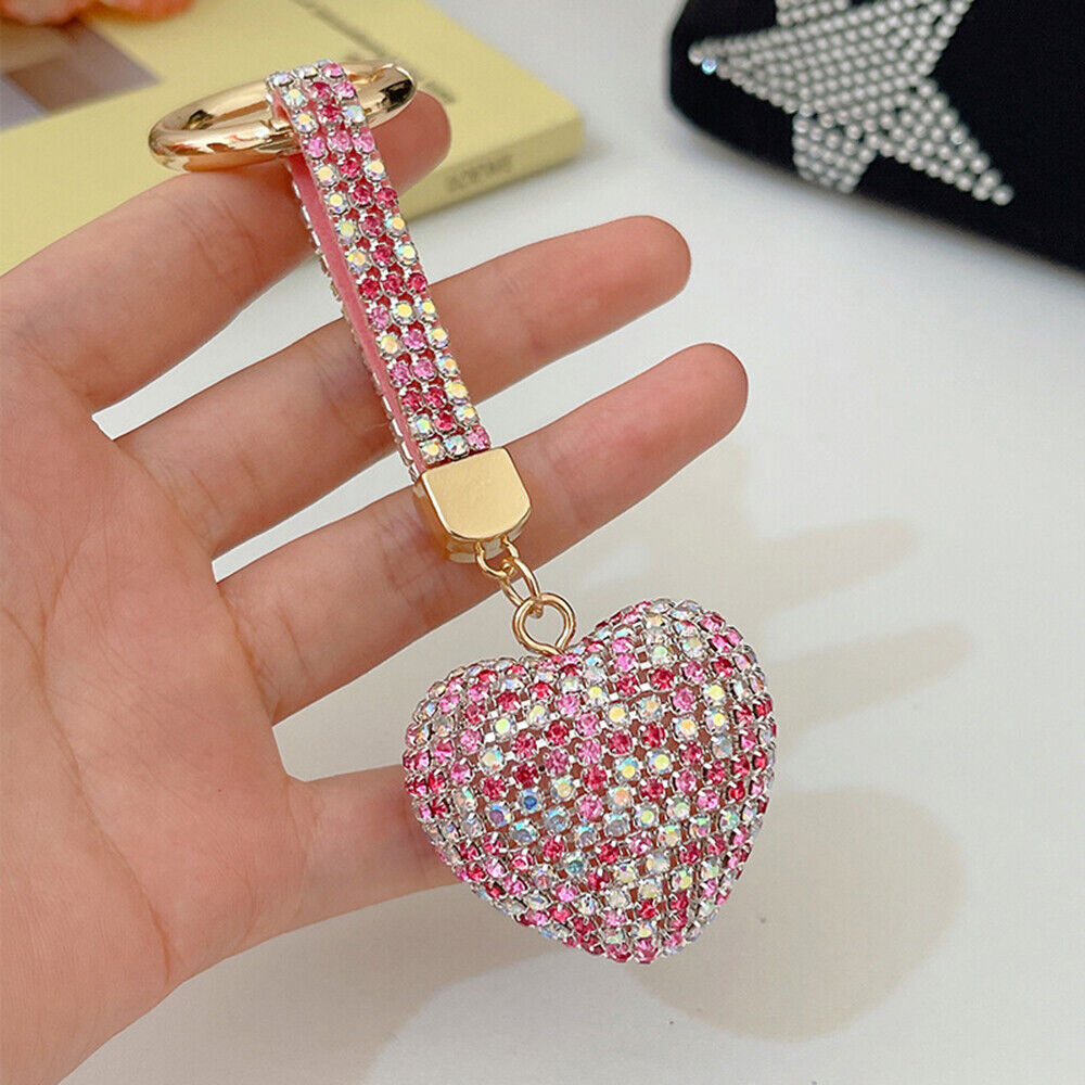 Car Hanging Bag Pendant Key Ring Jewelry Accessories Rhinestone Heart Keychain