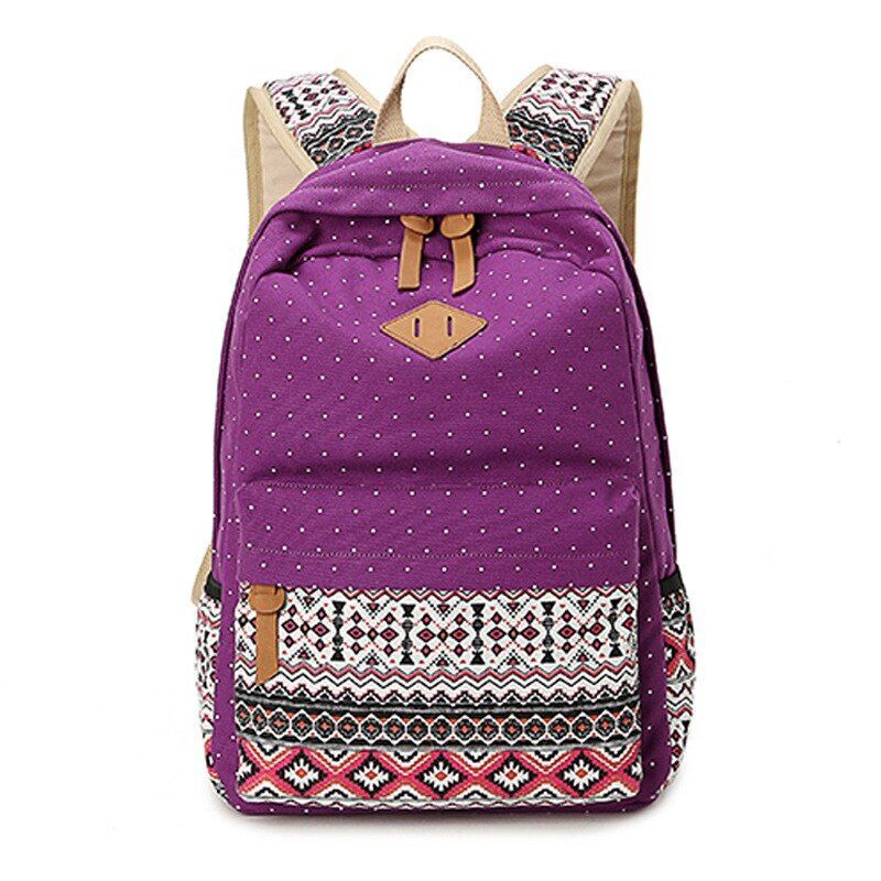 Canvas Printing Backpack School Bag Cute Black Polyester Purse Gray/Black/Purple
