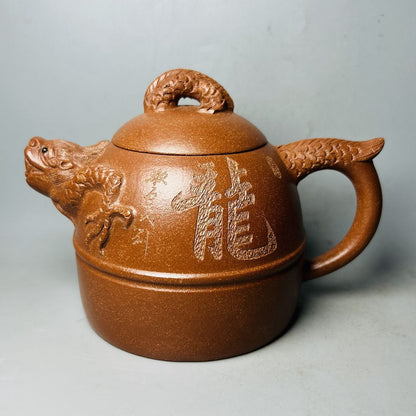 Vintage Chinese Yixing Purple Clay Teapot Zisha Ceramic Carving Dragon Teaware