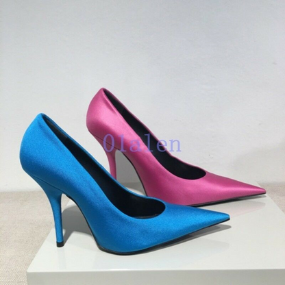 Women's High Stiletto Heel Pointed Toe Slip On Pump Wedding Party Shoes Stylish
