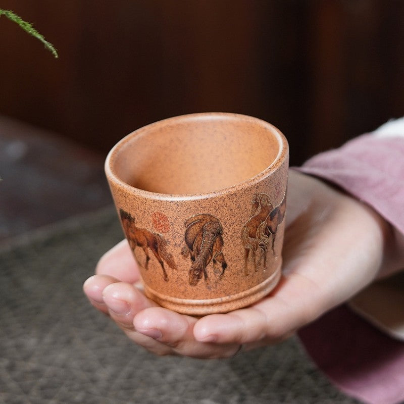 Handmade Tea Cup Chinese Real Yixing Zisha Master Cup 170ml Horse Pattern Mug