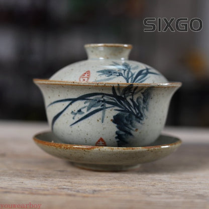 Handpainted Chinese Sancai Gaiwan Pottery Tea Cup Bowl Home Decor Ceramic