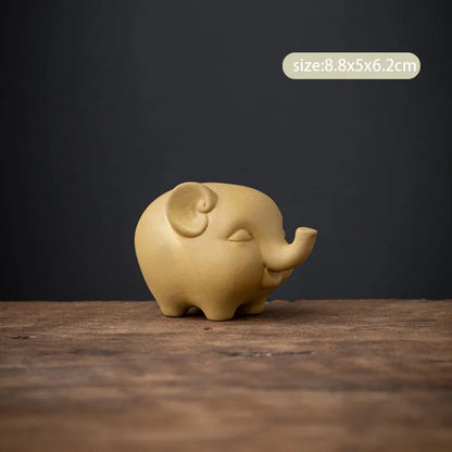 Purple Clay Tea Pet Cute Elephant Sculpture Handmade Ornament Tea Figurine Decor