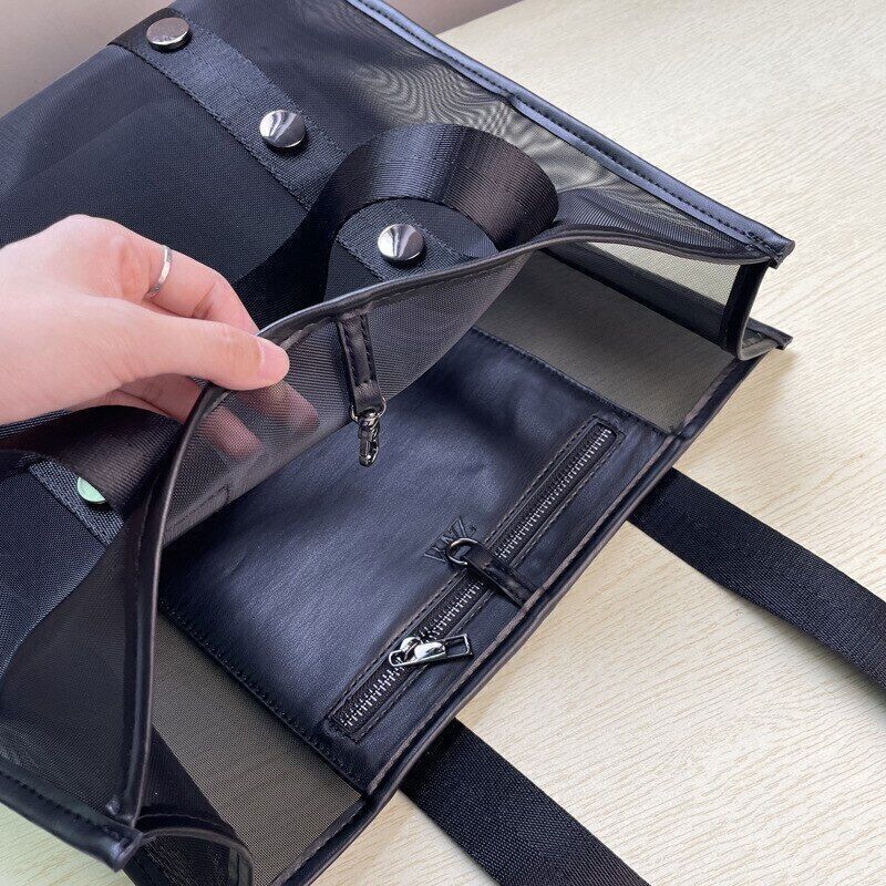 Mesh Tote Women Handbag Rivet Black Shopper Bag Shoulder Bag Bags Women