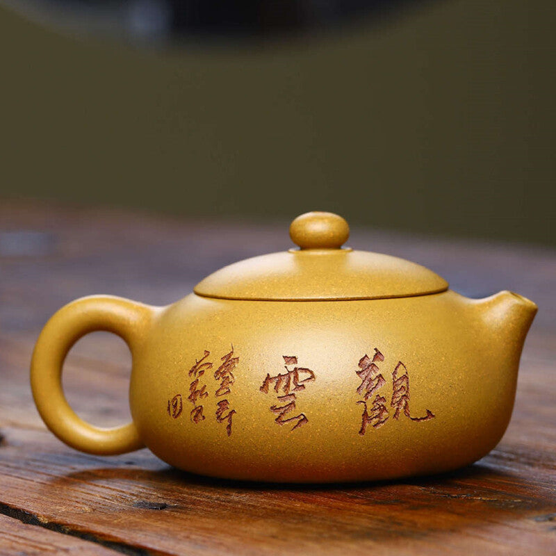 Tea Set Xishi Pot Handmade Carved Chinese Real Yixing Zisha Duan Clay Tea Pot