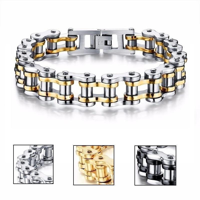 Solid Stainless Steel Motorcycle Bike Chain Design Bracelet Men's Jewelry 8.5 in