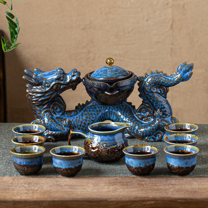 Half Automatic Tea Set Ceramic Dragon Design Gaiwan Matching Pitcher Tea Cups
