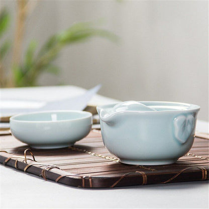 China Kung Fu Tea Set Ceramic Celadon 3D Carp 1 Tea Pot 1 Tea Cup Teapot Kettle