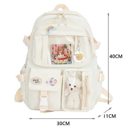 Students School Bags Canvas Backpack Patchwork Women