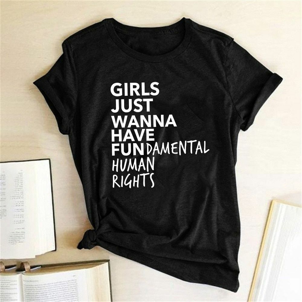 Woman T Shirt Fundamental Right Letter Print Short Sleeve Tops Tee Casual Cotton