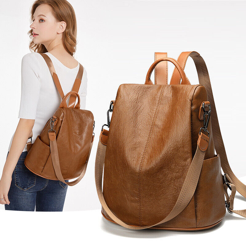 Ladies Leather Backpack Purse Anti-Theft Rucksack Travel Bag Satchel