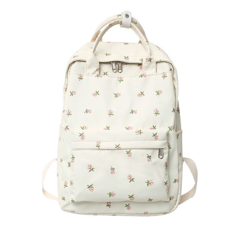 Flower Print Waterproof Nylon Backpack Buckle Travel Bags Schoolbag 28*13*40 CM