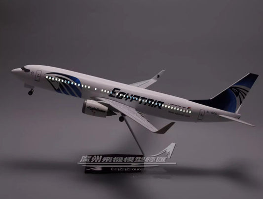 47CM 1:85 EGYPTAIR BOEING 737-800 Airplane Led Sound- controll Light Resin Model