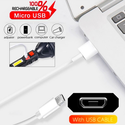 Linterna Recargable LED USB Lampara Iluminacion Potente Waterproofing 4 MODOS US