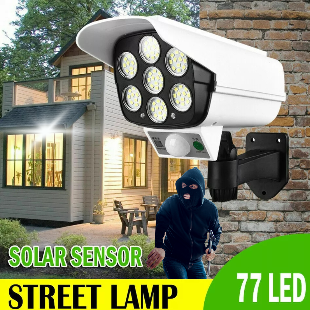 Faro LED Recargable Solar Lampara Tipo Camara Falsa Seguridad Para Exteriores