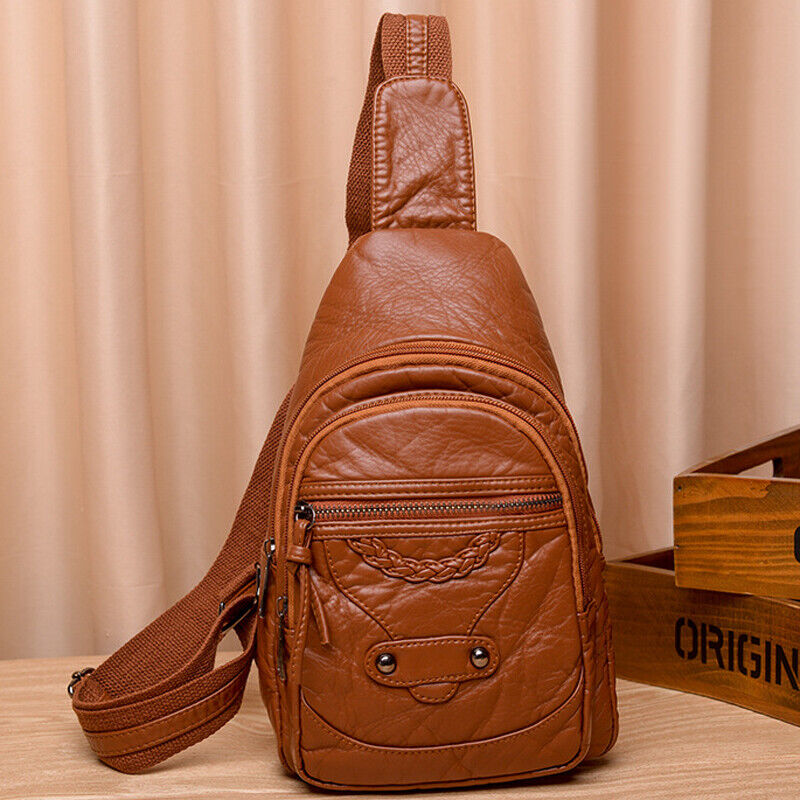 Women's Sling Backpack Faux Leather Crossbody Chest Bag Outddor Casual Daypack