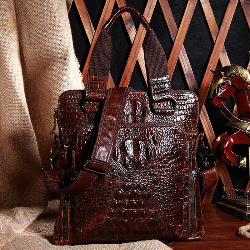 Men's Business Handbag Genuine Leather Crocodile SlingShoulder Bag 12" Briefcase