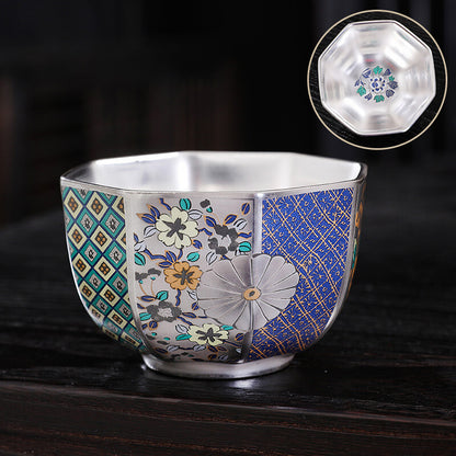 Pure Silver Tea Cup Porcelain Color Enamel Master Cup Jianzhan Sterling Silver