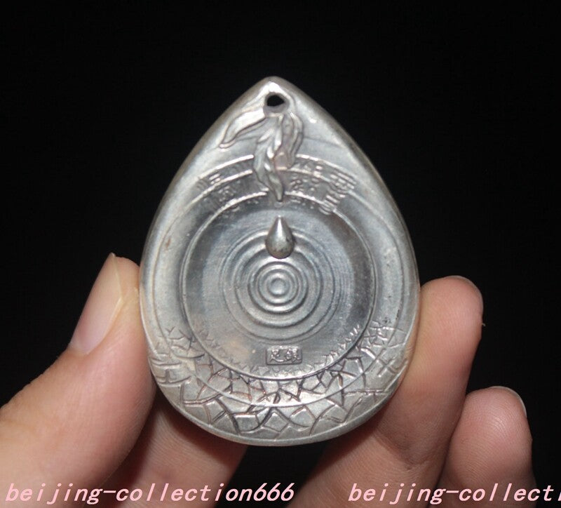 2"in Buddhism Temple Tibetan Silver Feng Shui Guanyin Exorcism Pendant Chinese